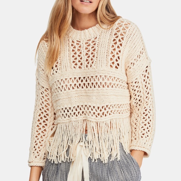 🌸Free People Higher Love Cropped Fringed Sweater Gorgeous! - Picture 4 of 5